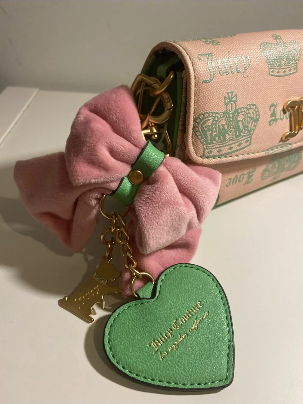 Juicy Couture Pink and Mint Heart Charm Shoulder Bag - Picture 2 of 7